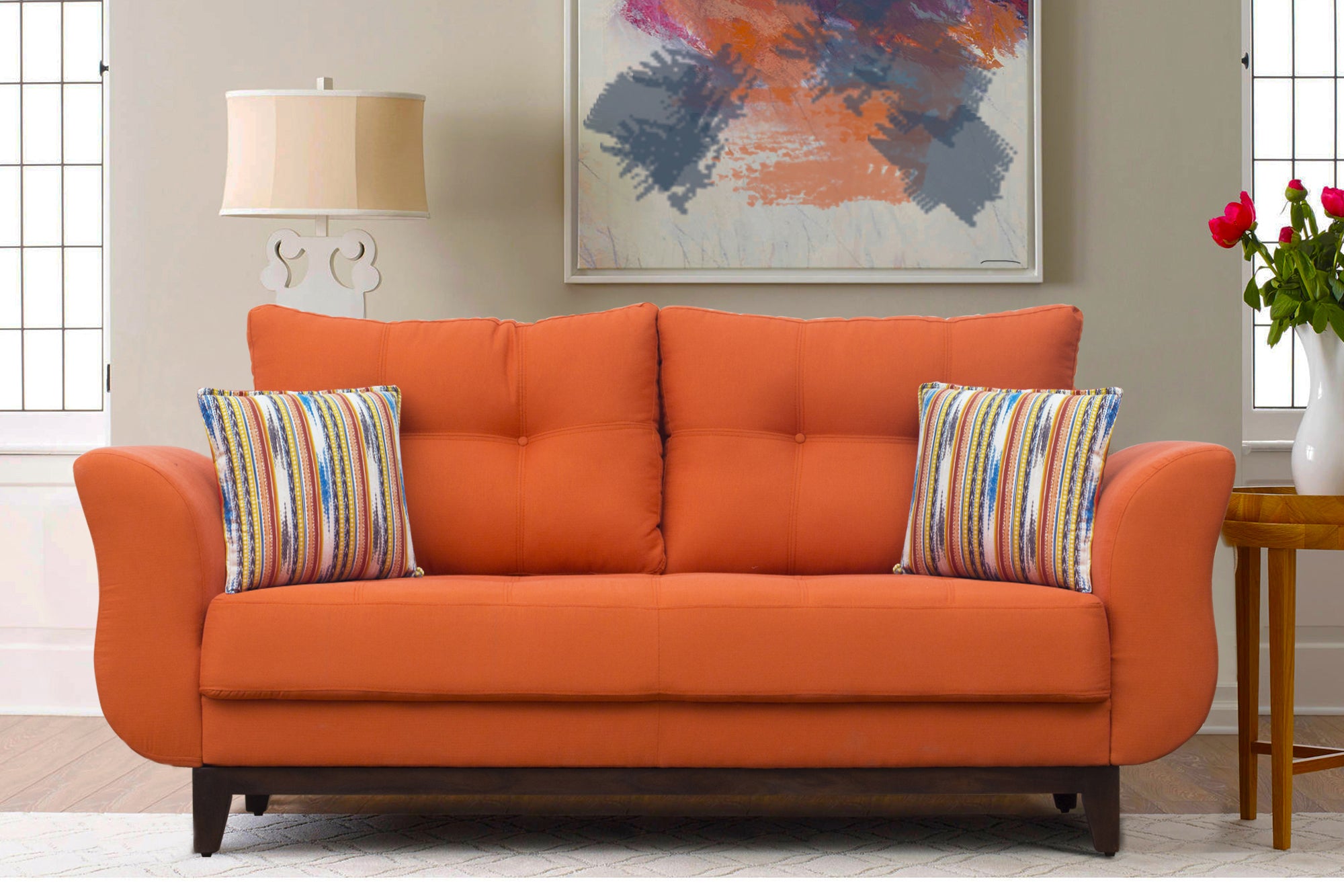 Bola Fabric 3 Seater Sofa In Dark Orange Colour