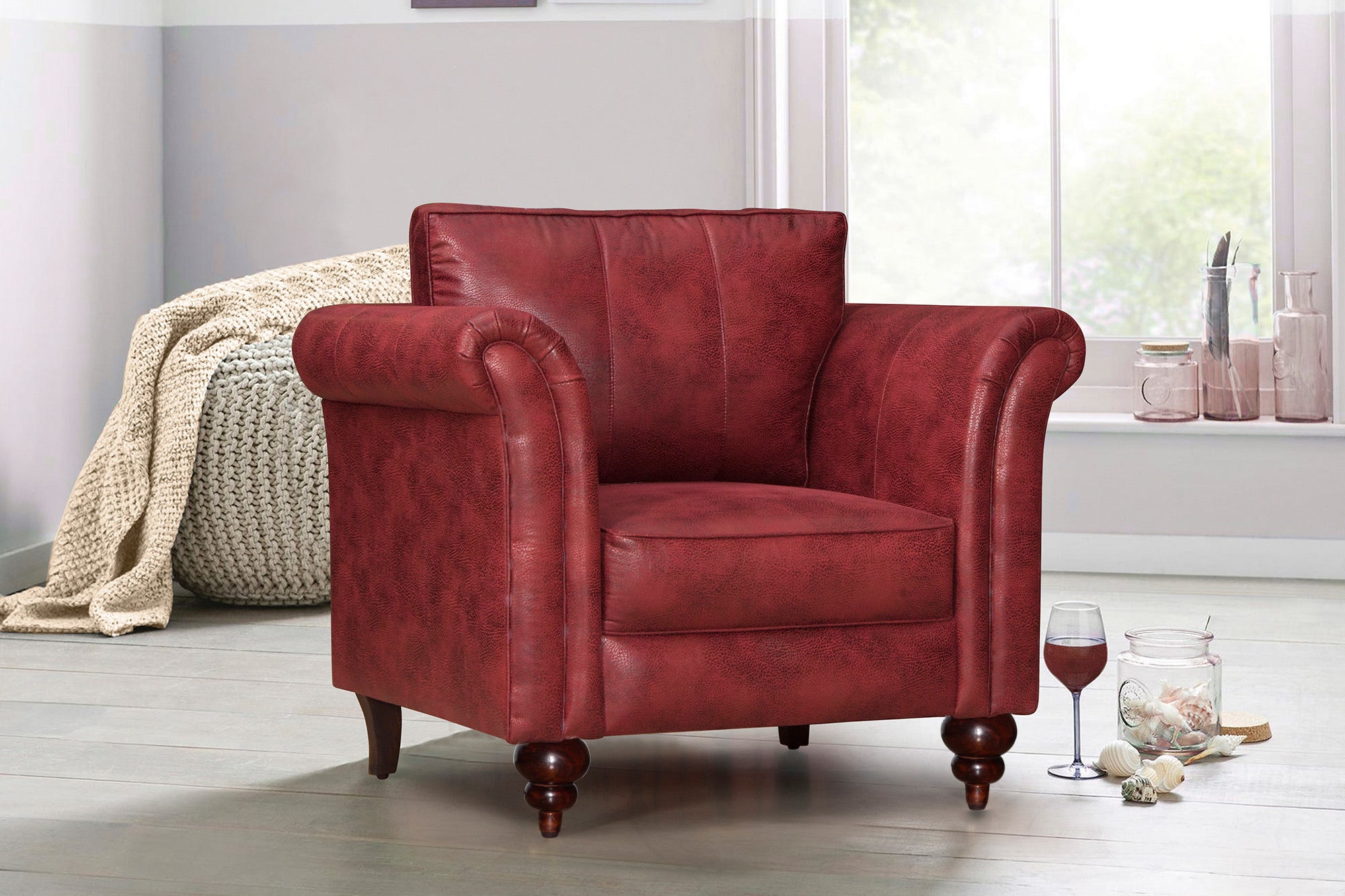 Fardy Leatherette 1 Seater Sofa In Gina Red Colour - Febonic Living