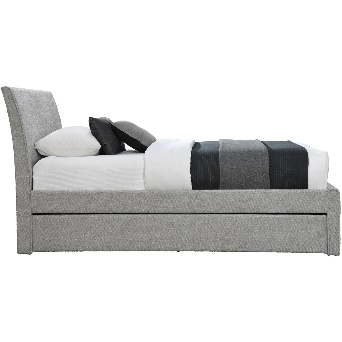 Petty Fabric Upholstered Trundle Bed In Coin Grey Colour - Febonic Living