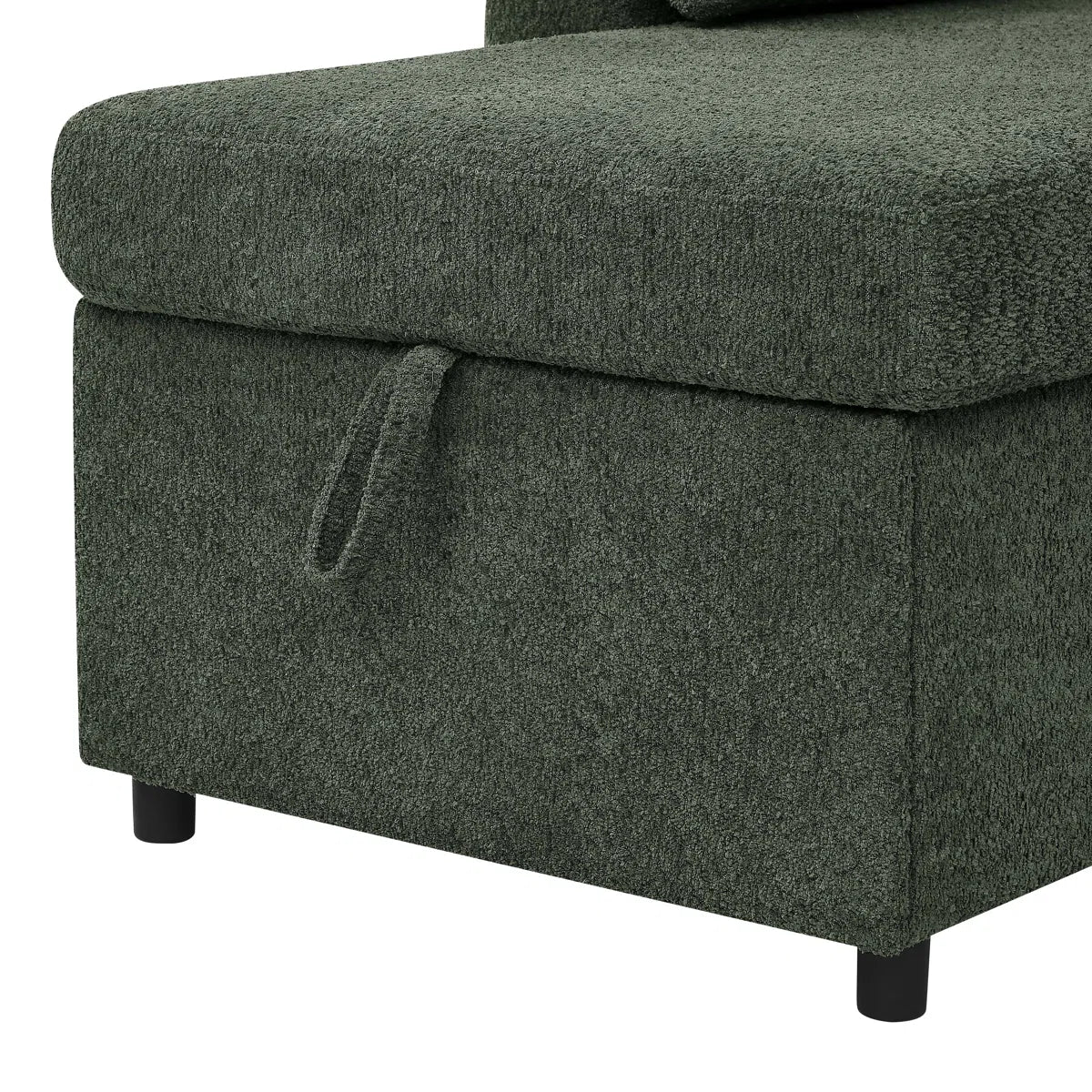 Pintos Fabric 3 Seater Pull Out Sofa Cum Bed In Fern Green Colour With Storage