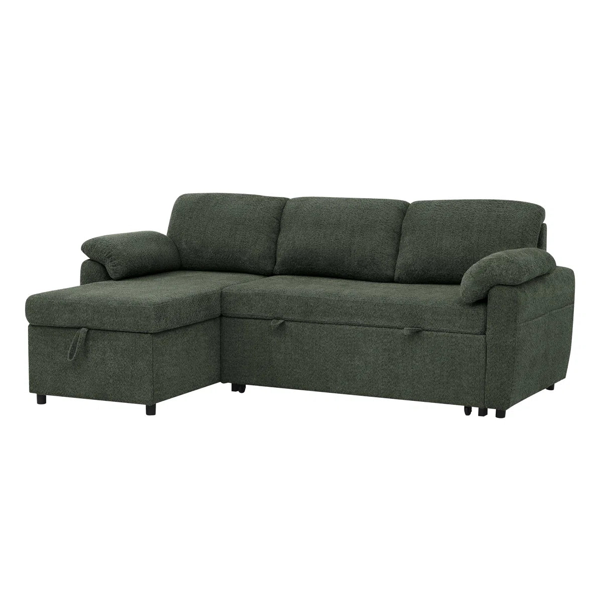 Pintos Fabric 3 Seater Pull Out Sofa Cum Bed In Fern Green Colour With Storage