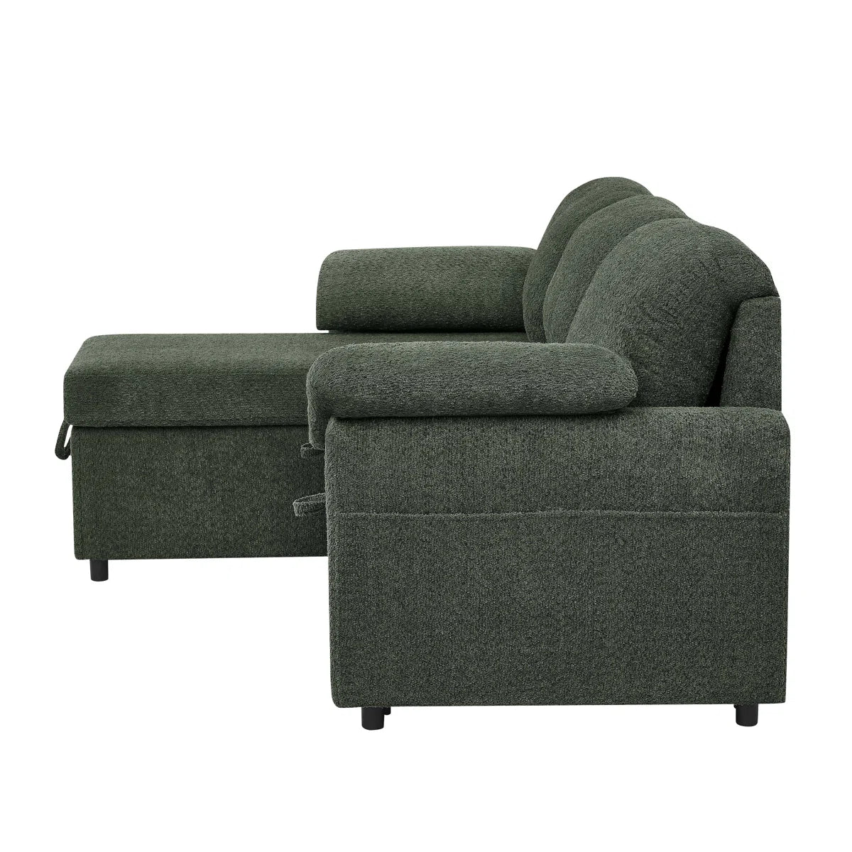 Pintos Fabric 3 Seater Pull Out Sofa Cum Bed In Fern Green Colour With Storage