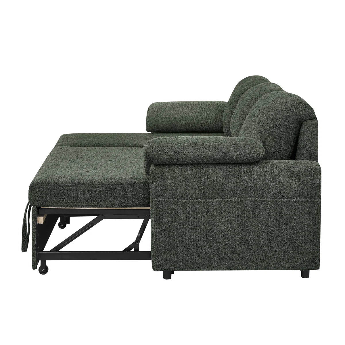 Pintos Fabric 3 Seater Pull Out Sofa Cum Bed In Fern Green Colour With Storage