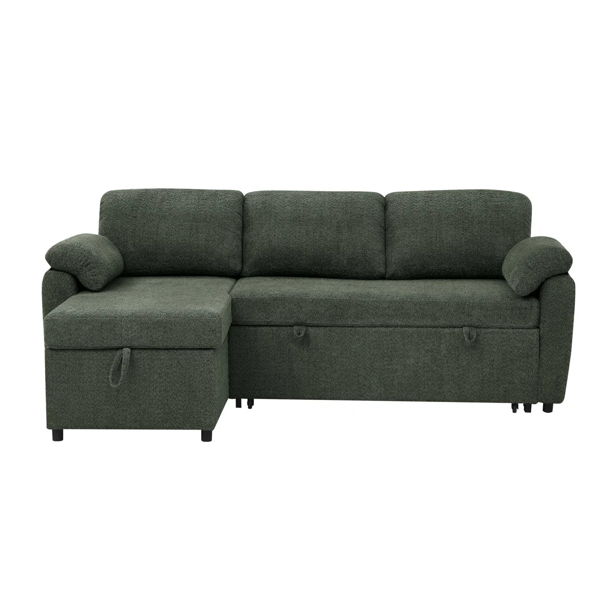 Pintos Fabric 3 Seater Pull Out Sofa Cum Bed In Fern Green Colour With Storage