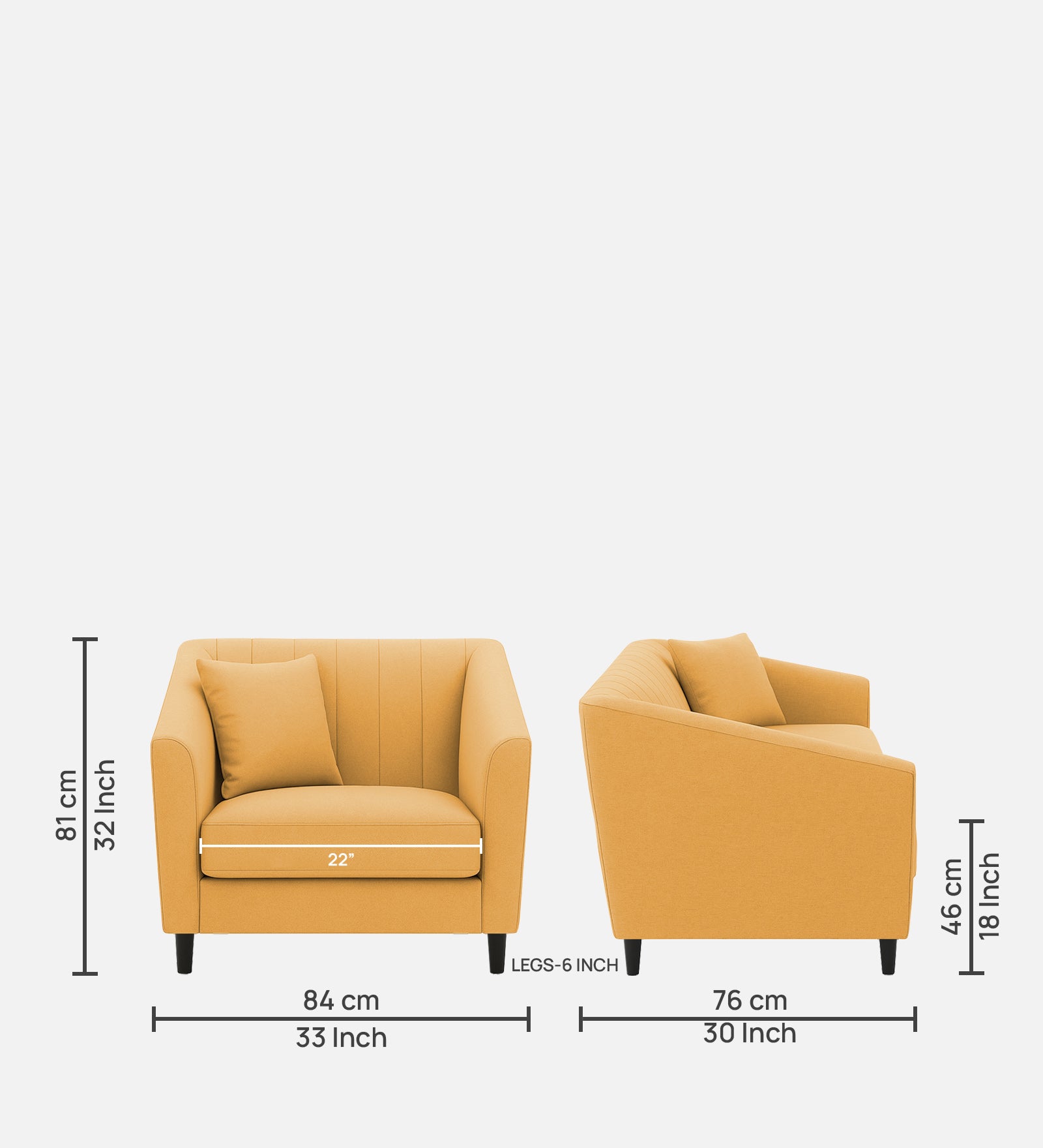 Polon Fabric 1 Seater Sofa In Corn Yellow Colour