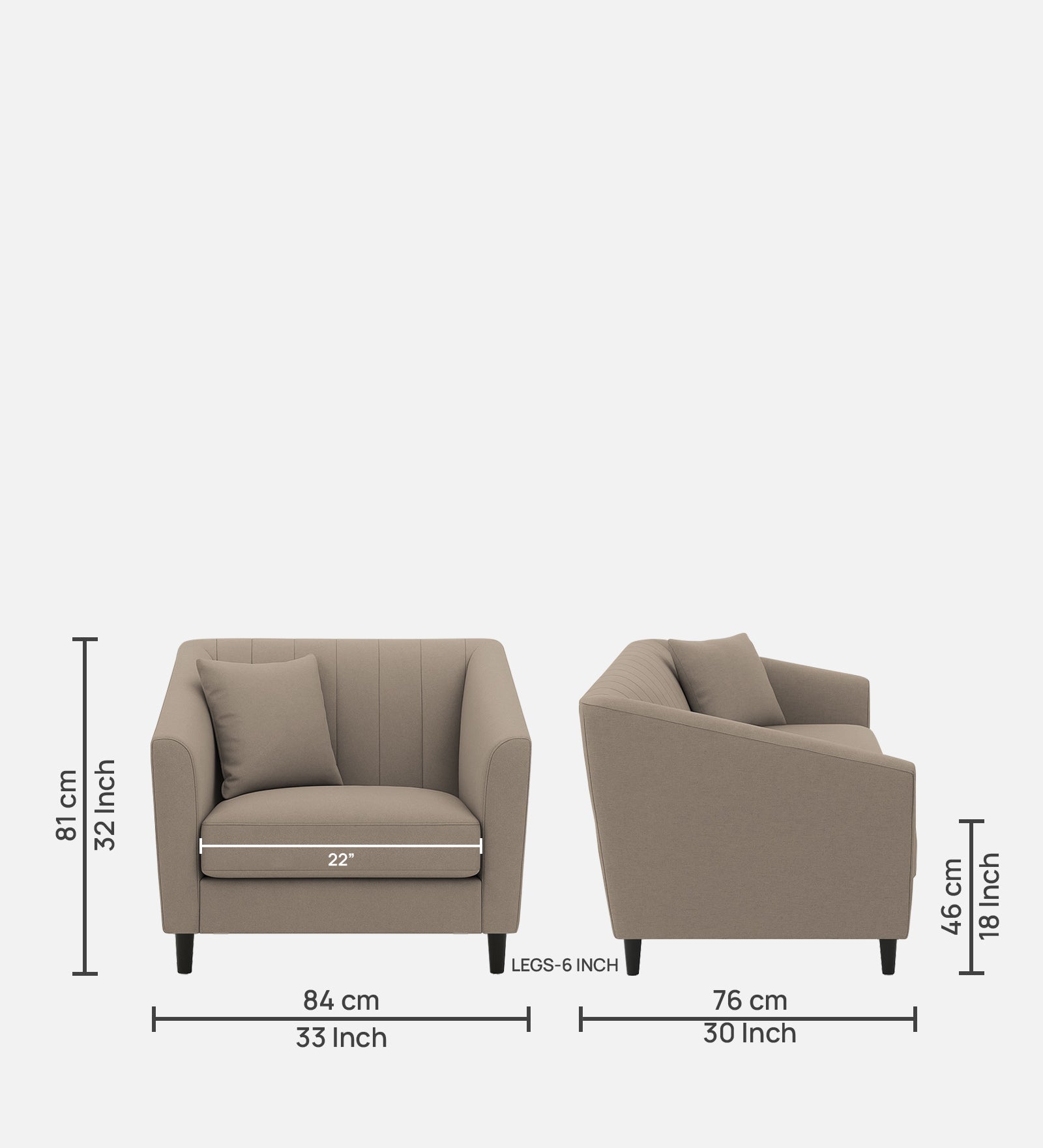 Polon Fabric 1 Seater Sofa In Hazel Beige Colour
