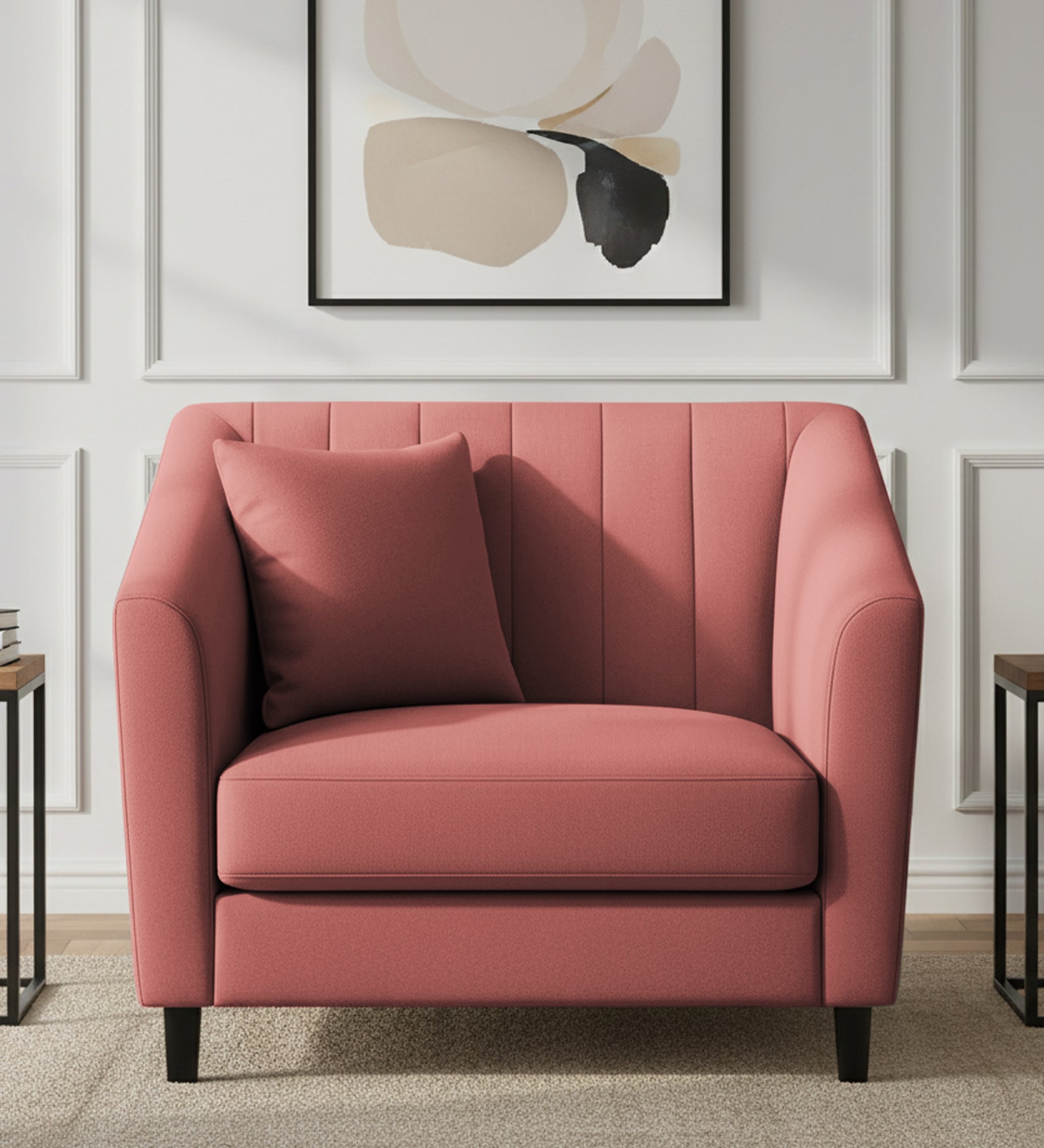 Polon Fabric 1 Seater Sofa In Salmon Pink Colour
