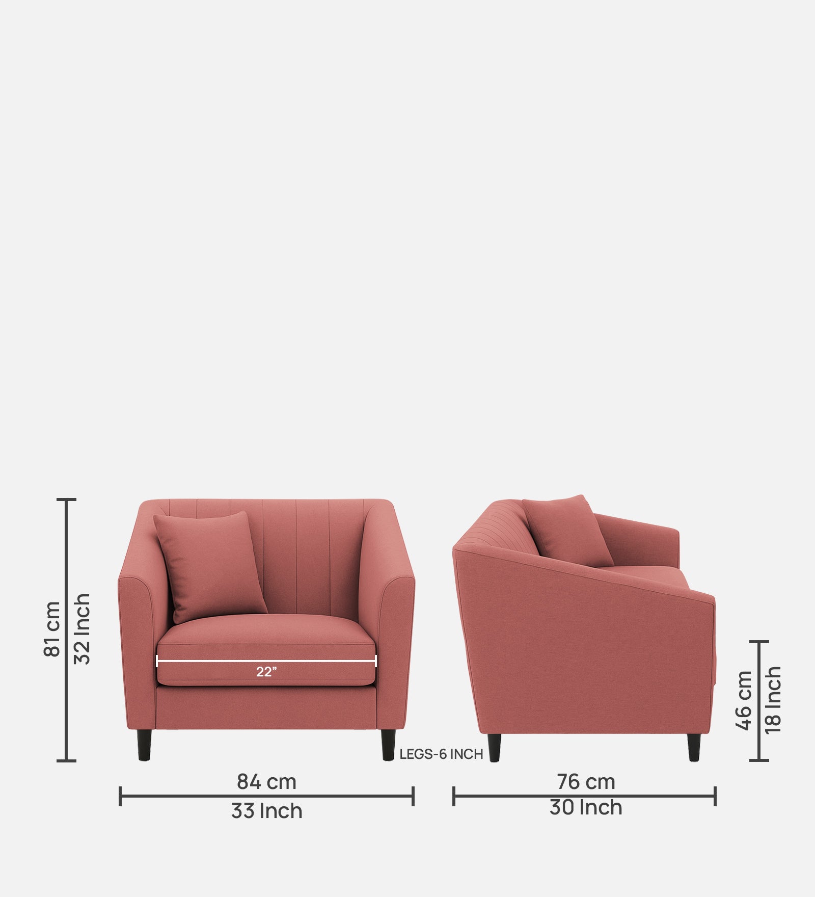 Polon Fabric 1 Seater Sofa In Salmon Pink Colour