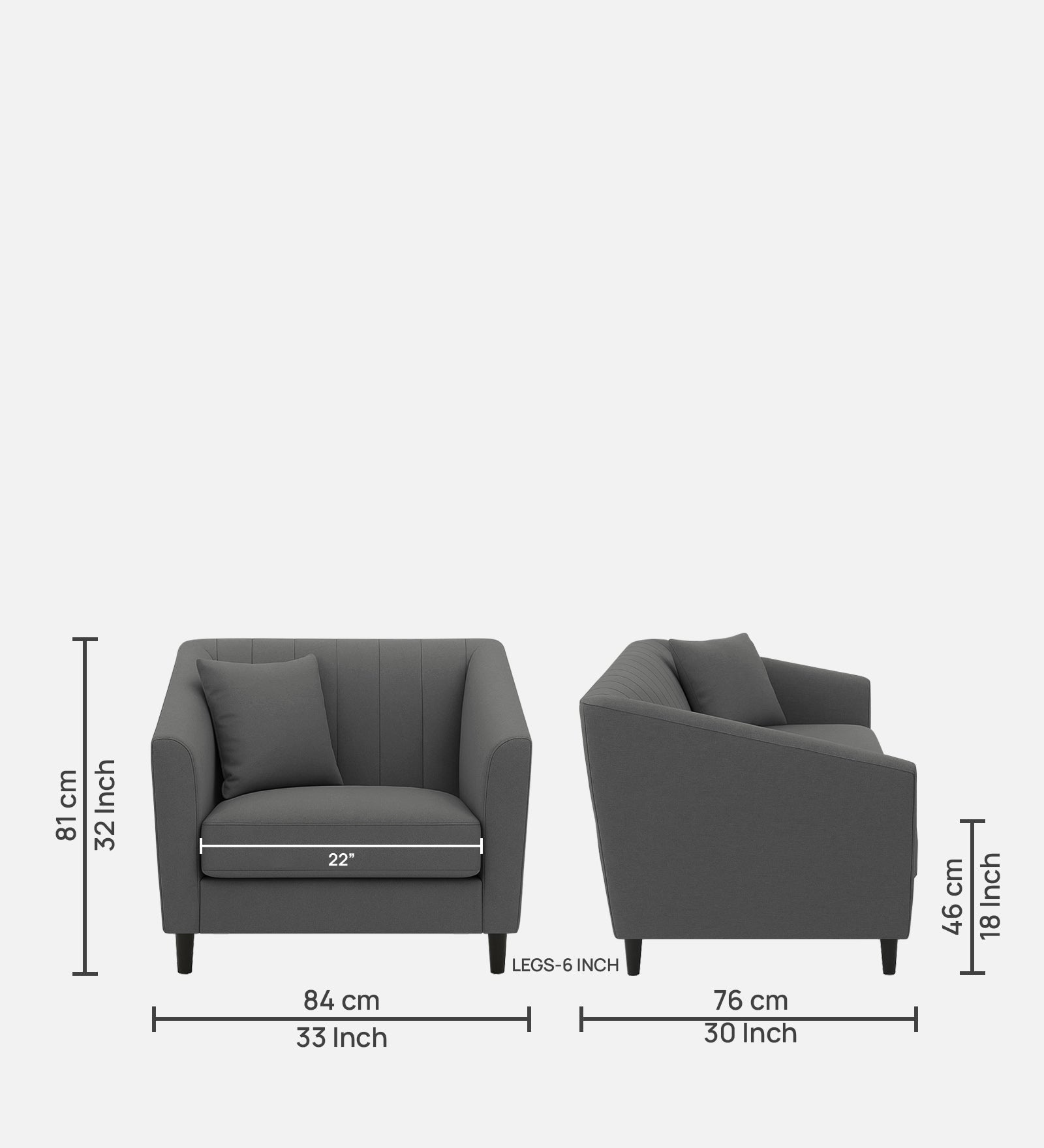 Polon Fabric 1 Seater Sofa In Stone Grey Colour