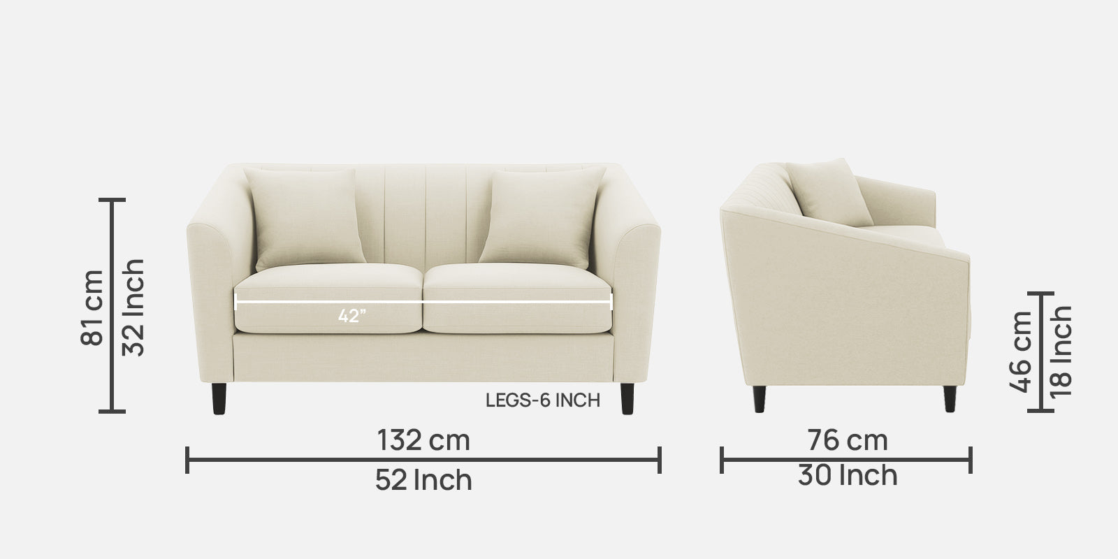 Polon Fabric 2 Seater Sofa In Maple Cream Colour
