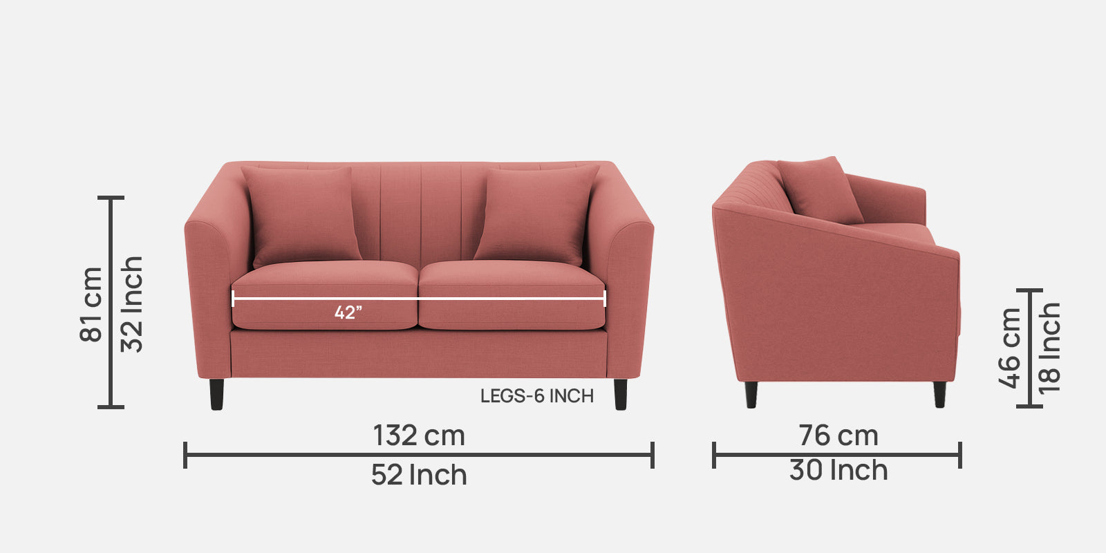 Polon Fabric 2 Seater Sofa In Salmon Pink Colour - Febonic Living