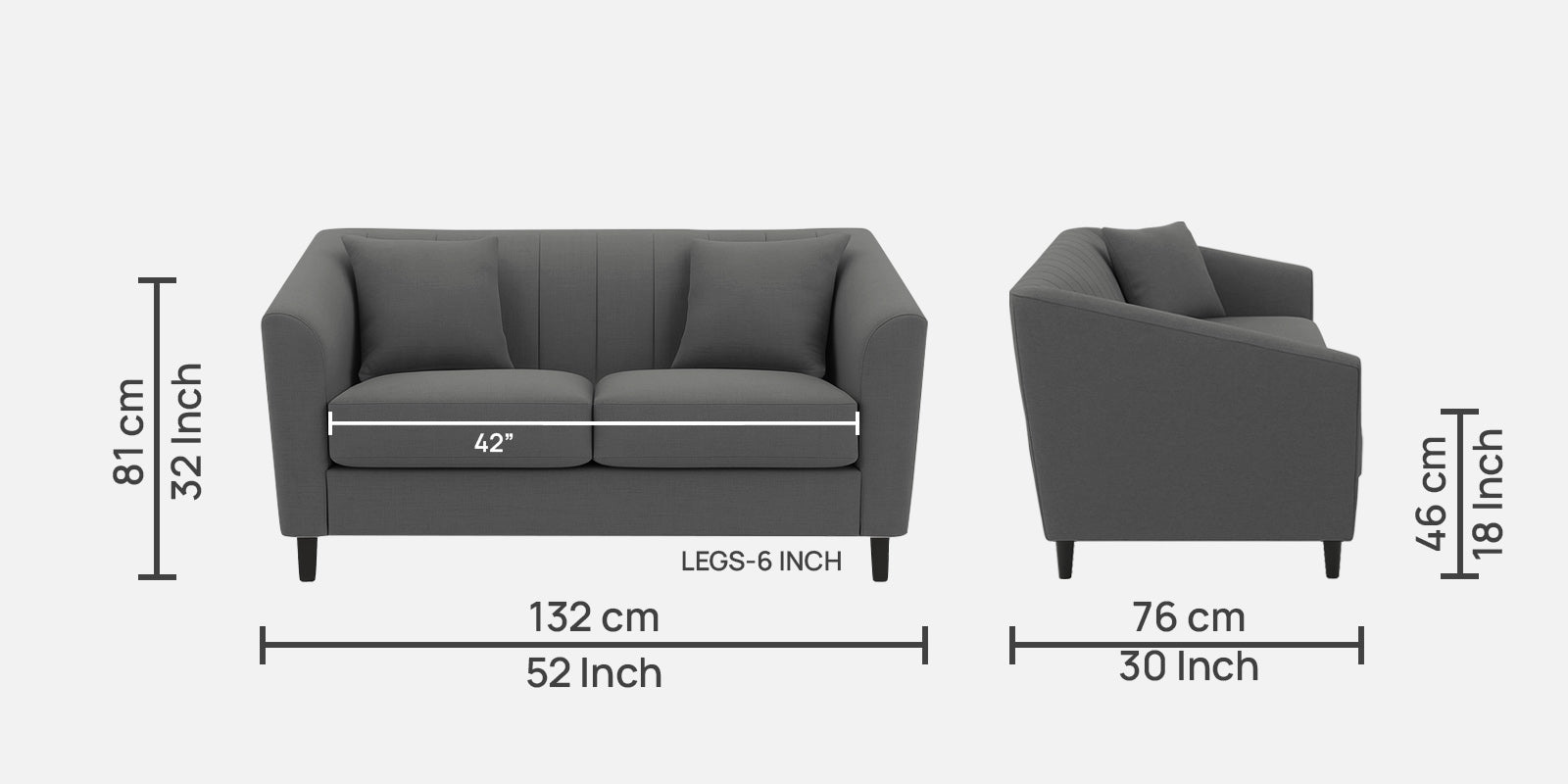 Polon Fabric 2 Seater Sofa In Stone Grey Colour