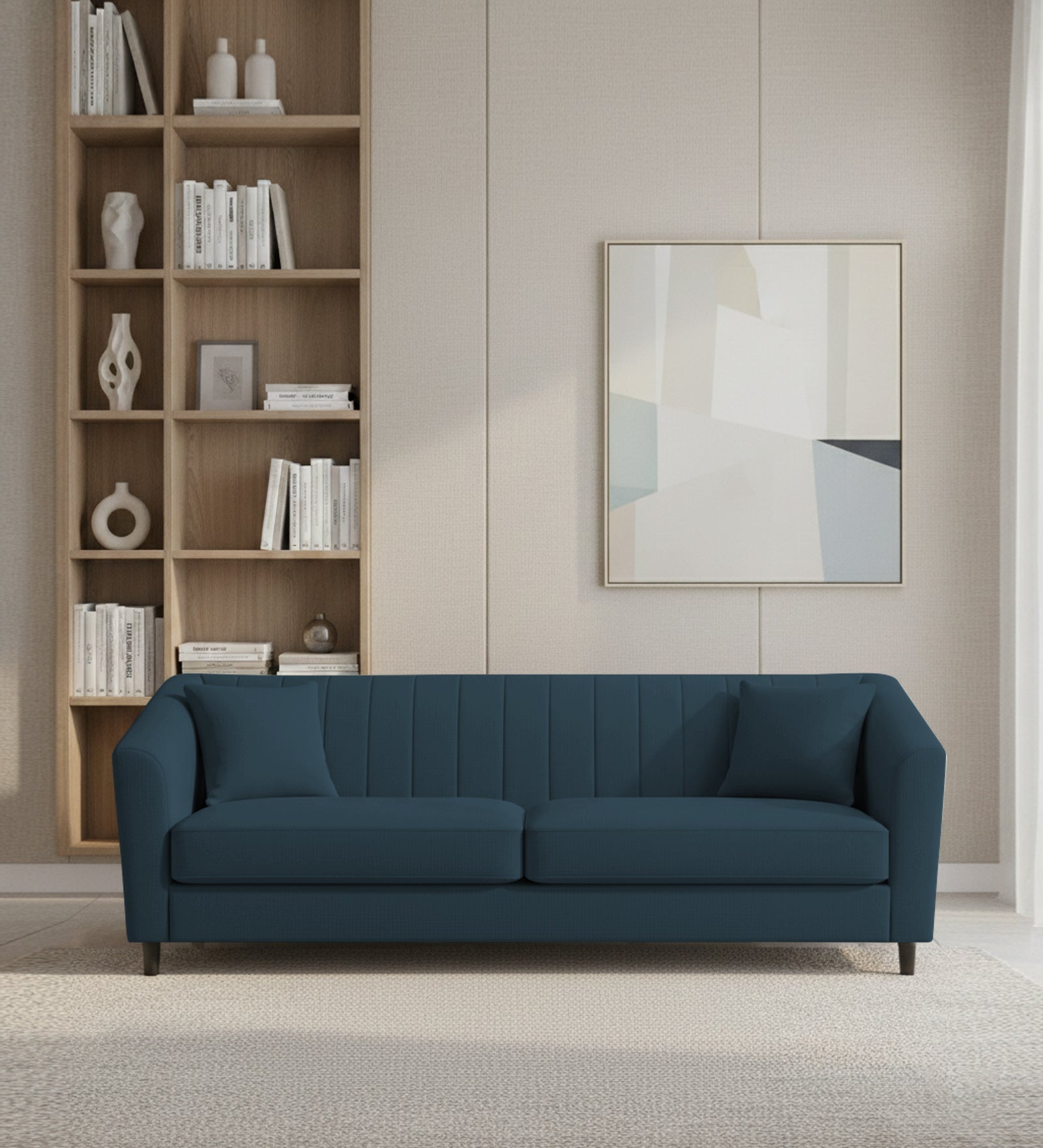 Polon Fabric 3 Seater Sofa In Cool Blue Colour