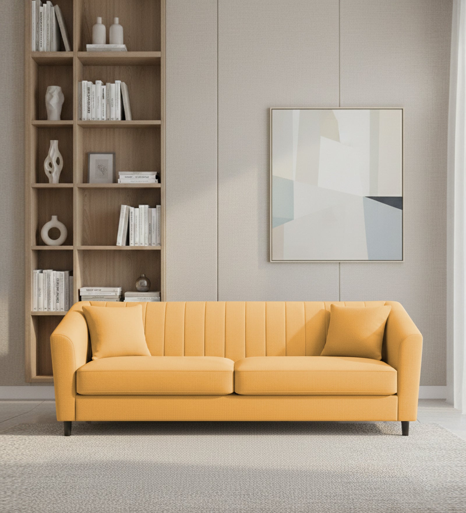 Polon Fabric 3 Seater Sofa In Corn Yellow Colour