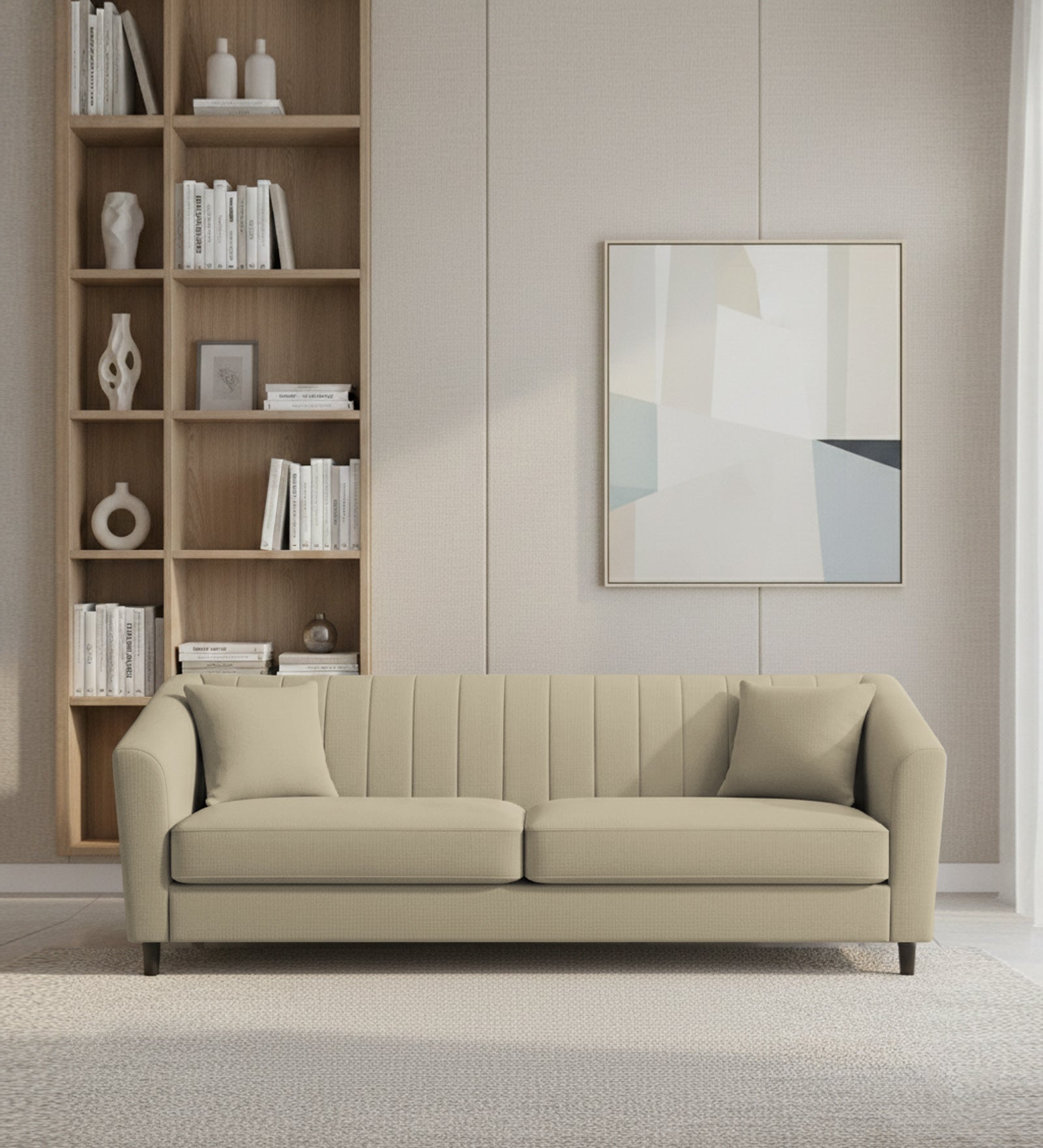 Polon Fabric 3 Seater Sofa In Honey Beige Colour
