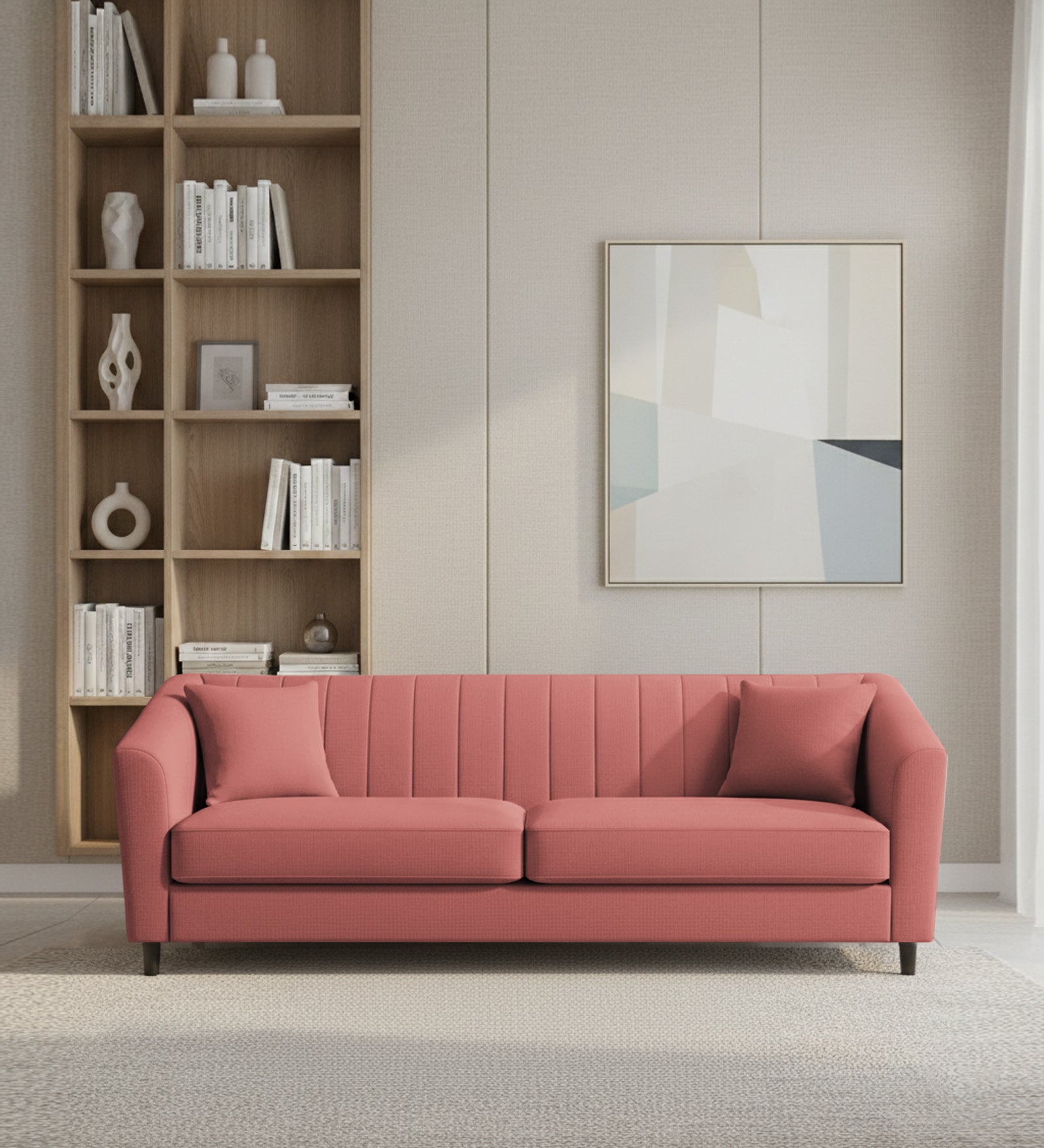 Polon Fabric 3 Seater Sofa In Salmon Pink Colour