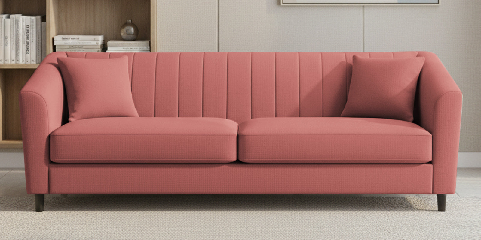 Polon Fabric 3 Seater Sofa In Salmon Pink Colour