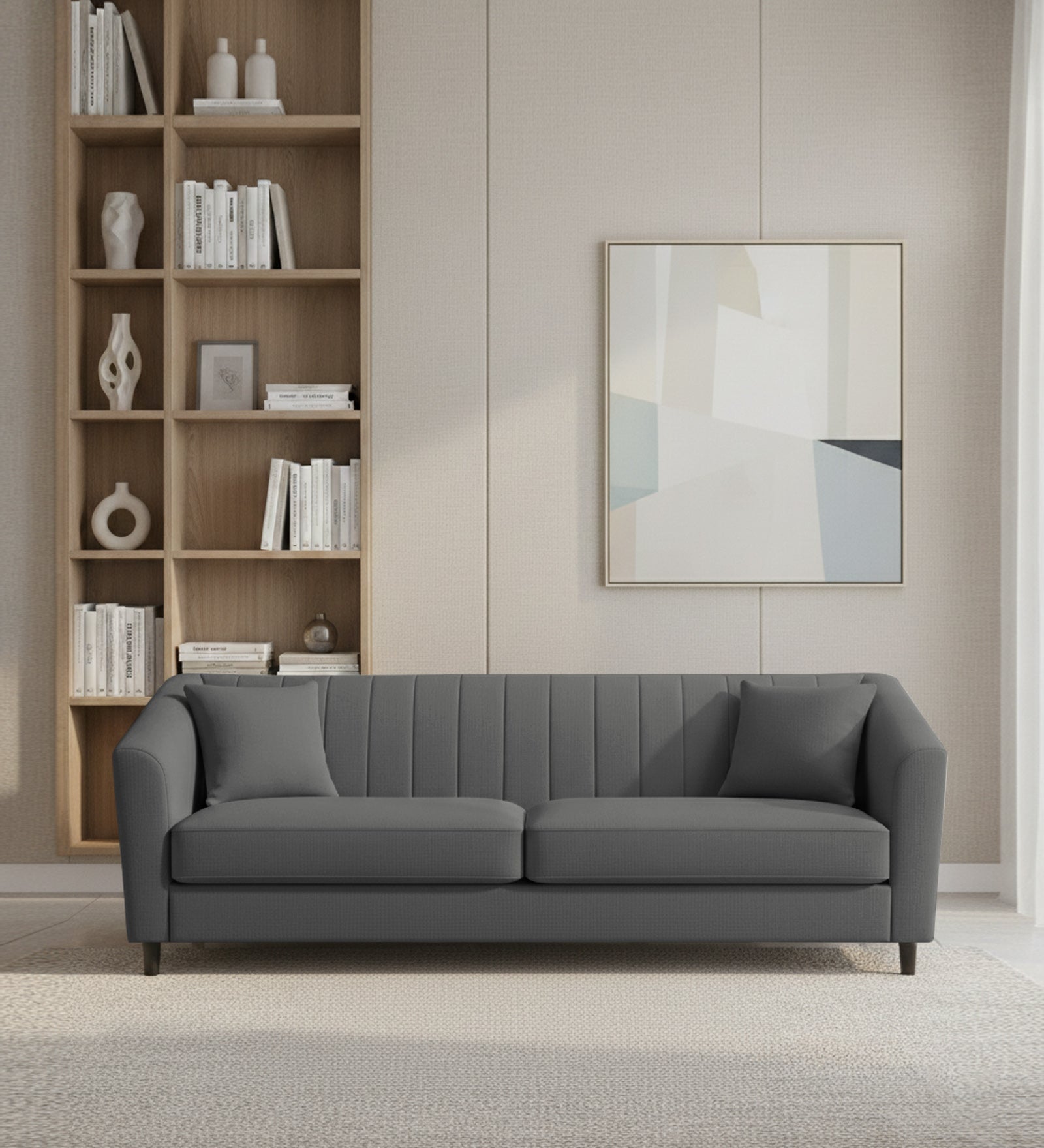 Polon Fabric 3 Seater Sofa In Stone Grey Colour