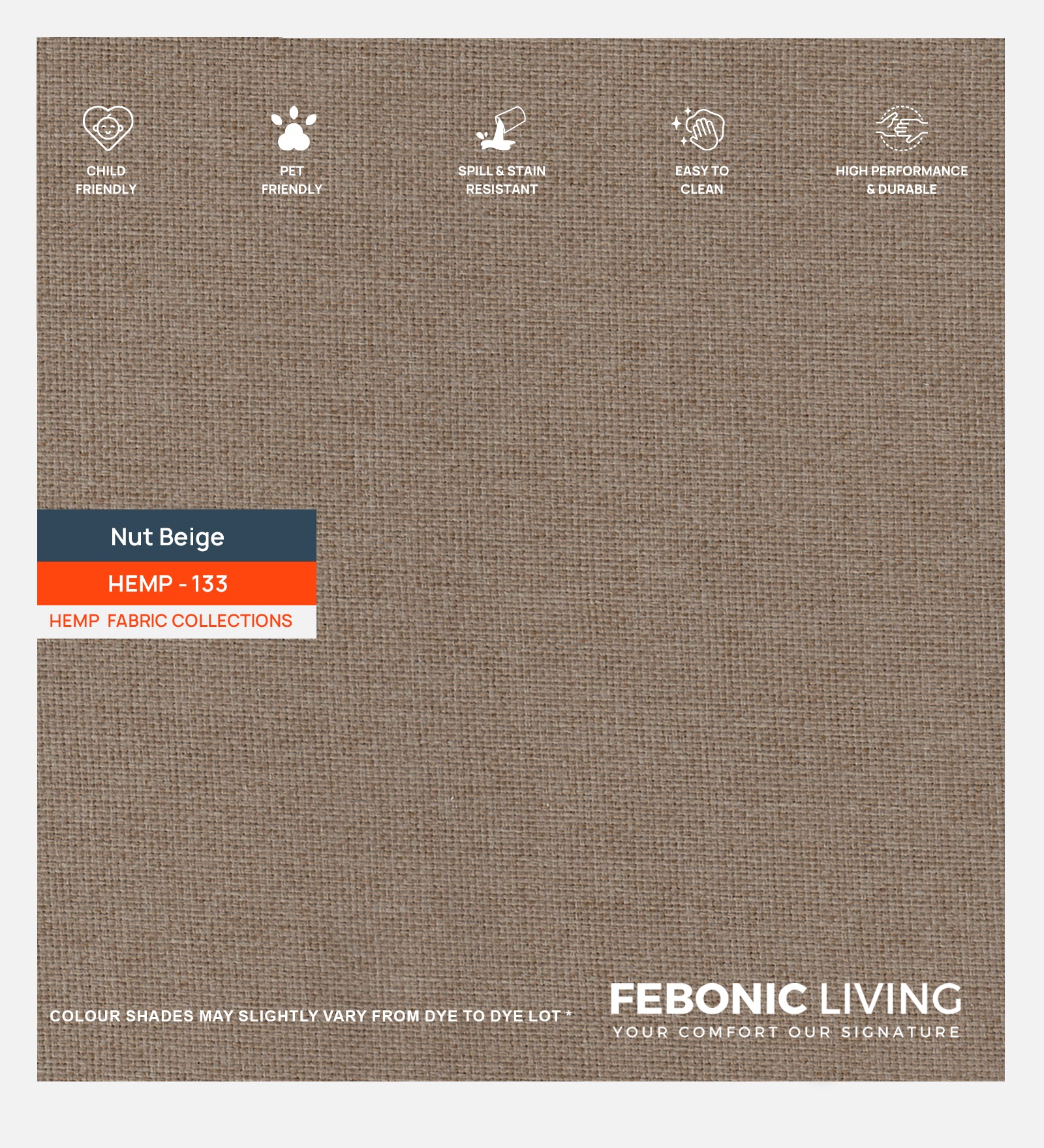 Polycotton Hemp Fabric Nut Beige 133 Code