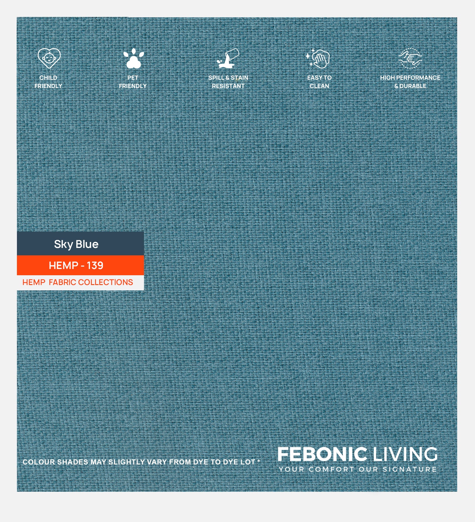 Polycotton Hemp Fabric Sky Blue 139 Code