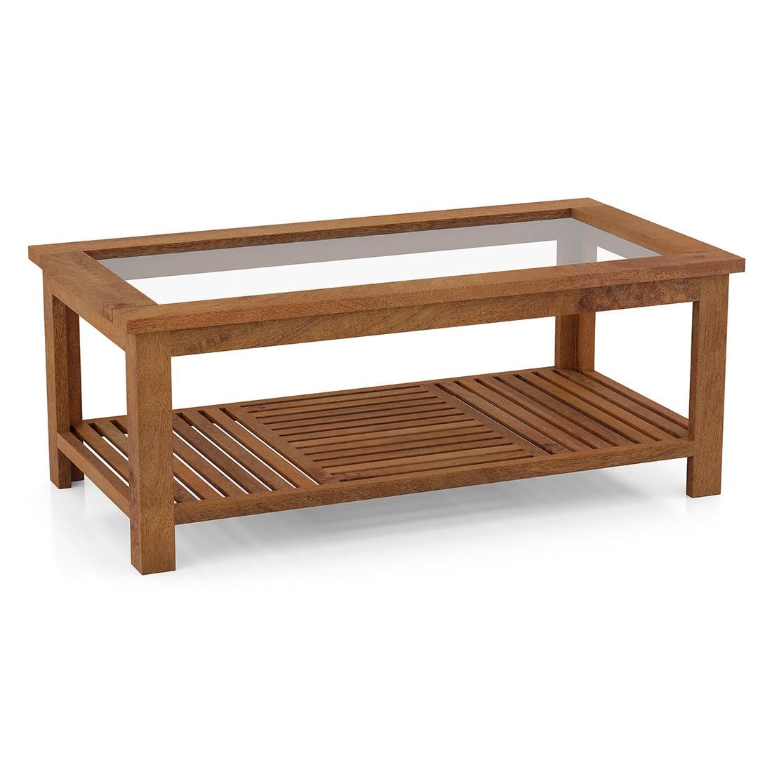 Ponto Rectangular Coffee Table In Amber Walnut Finish With Glass Top