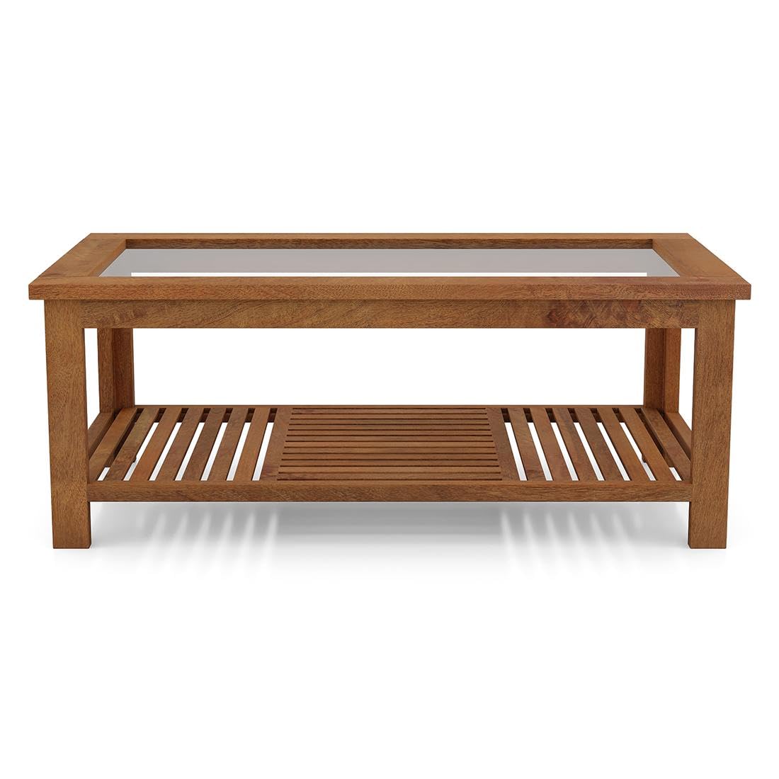 Ponto Rectangular Coffee Table In Amber Walnut Finish With Glass Top