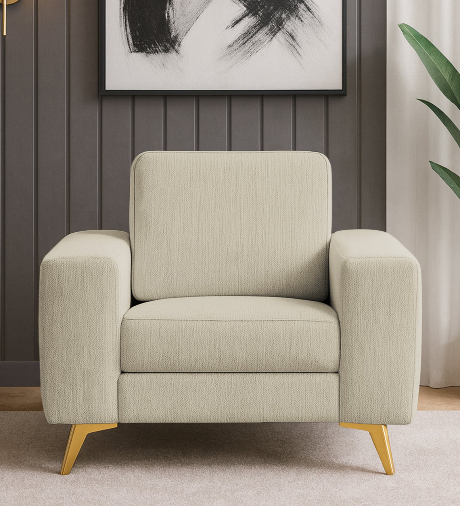 Quba Fabric 1 Seater Sofa In Maple Cream Colour