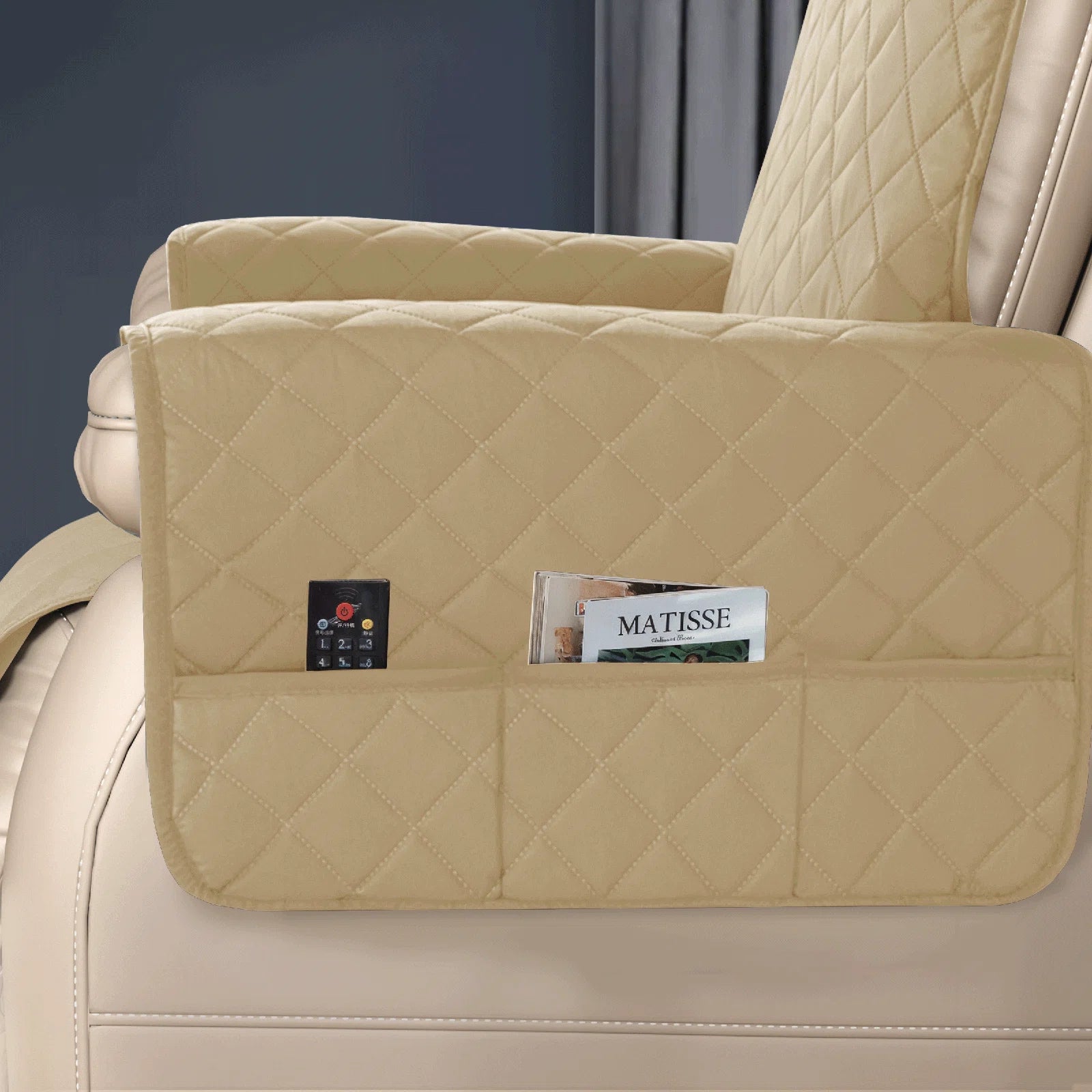 Omkar Velvet Quilted 1 Seater Recliner Cover in Winter Beige Colour - Febonic Living