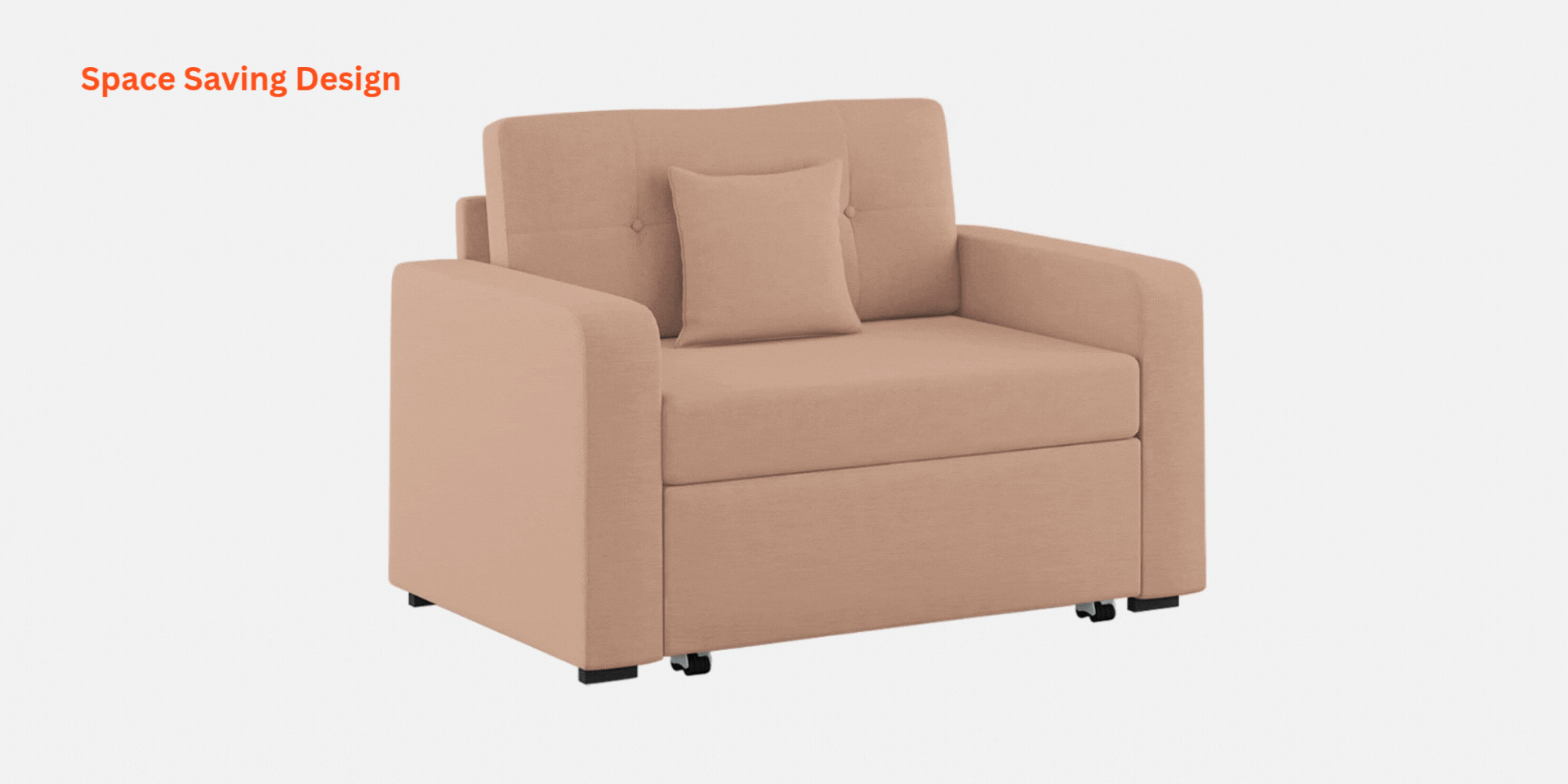 Rocky Fabric 2 Seater Pull Out Sofa Cum Bed In Vivid Orange Colour With Storage - Febonic Living
