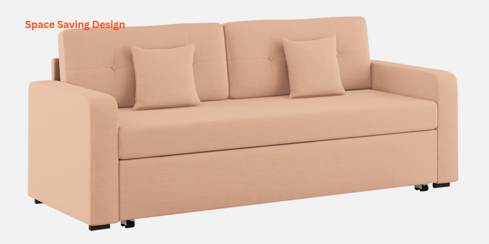 Rocky Fabric 3 Seater Pull Out Sofa Cum Bed In Ruby Red Colour With Storage - Febonic Living