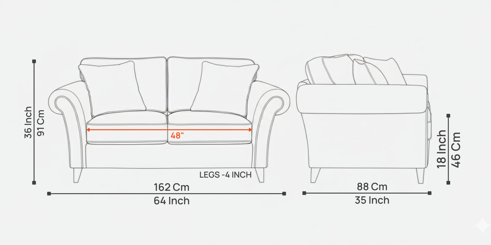 Rana Fabric 2 Seater Sofa In Bold Yellow Colour