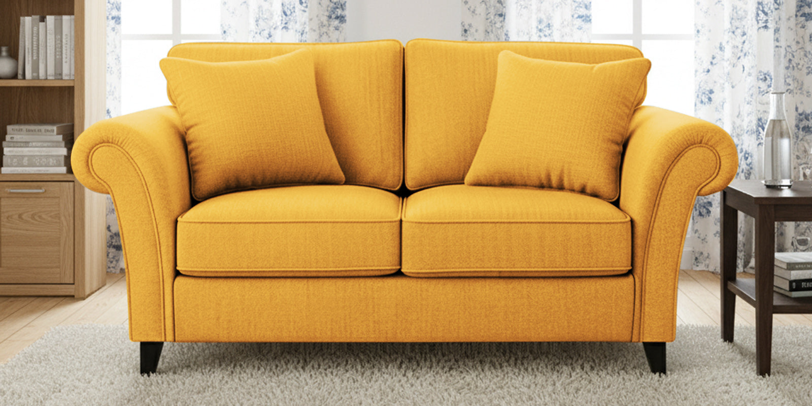 Rana Fabric 2 Seater Sofa In Bold Yellow Colour