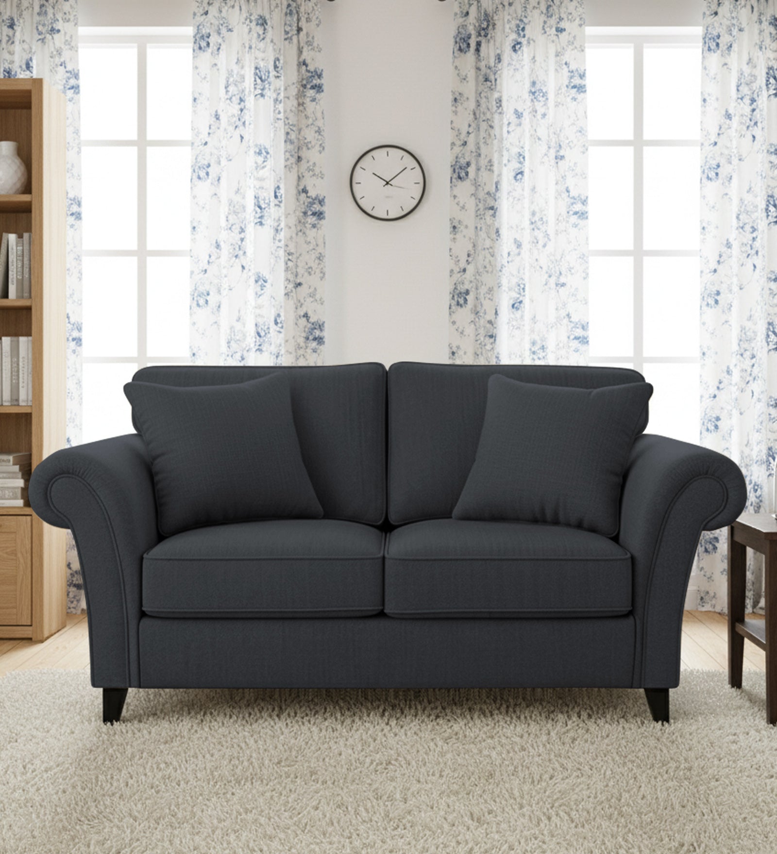 Rana Fabric 2 Seater Sofa In Charcoal Grey Colour