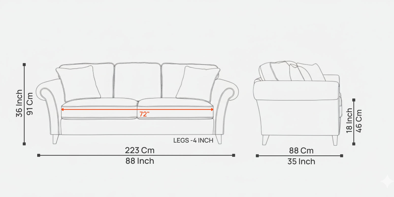 Rana Fabric 3 Seater Sofa In Lit Grey Colour