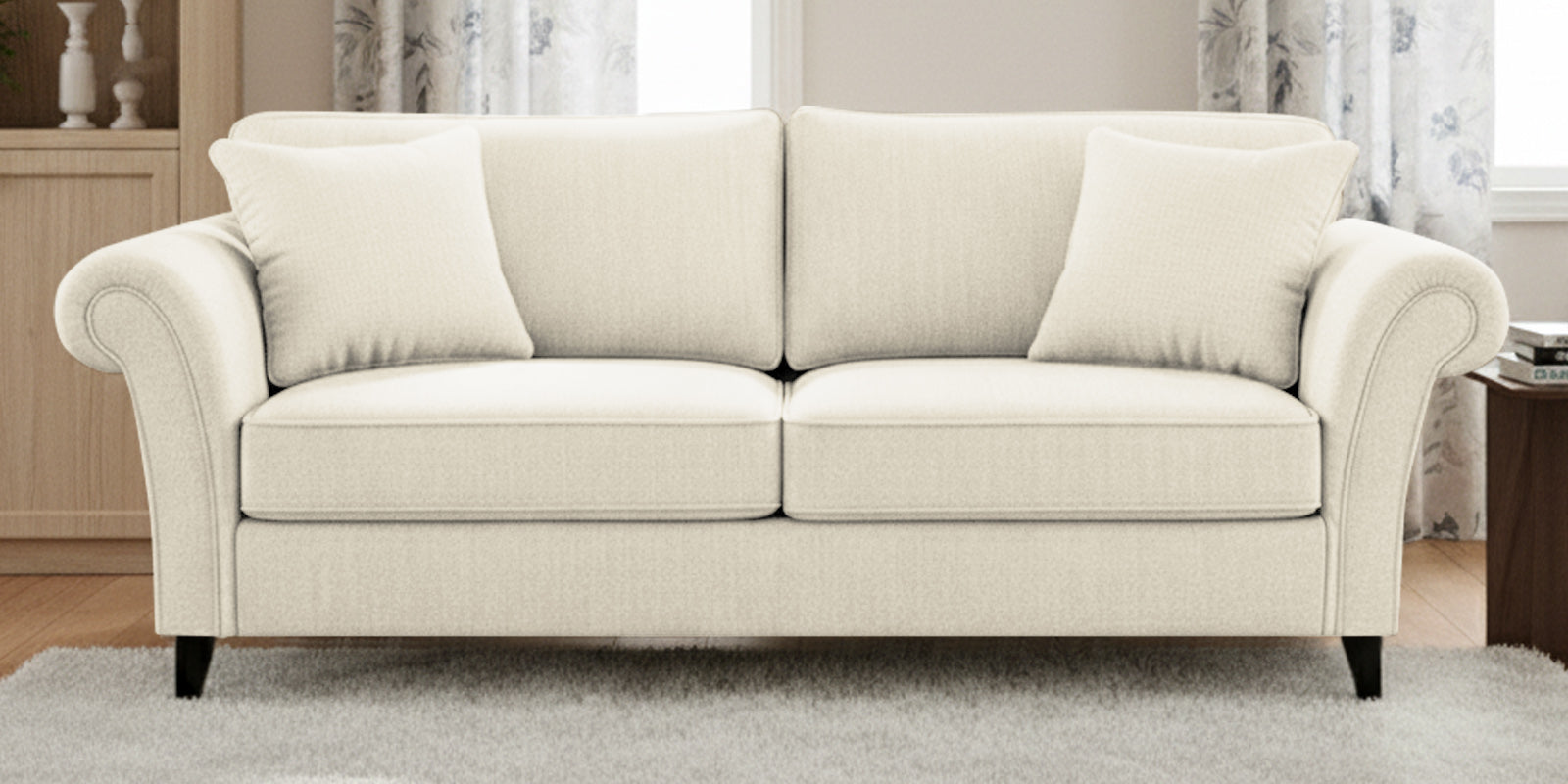 Rana Fabric 3 Seater Sofa In Ivory Cream Colour - Febonic Living