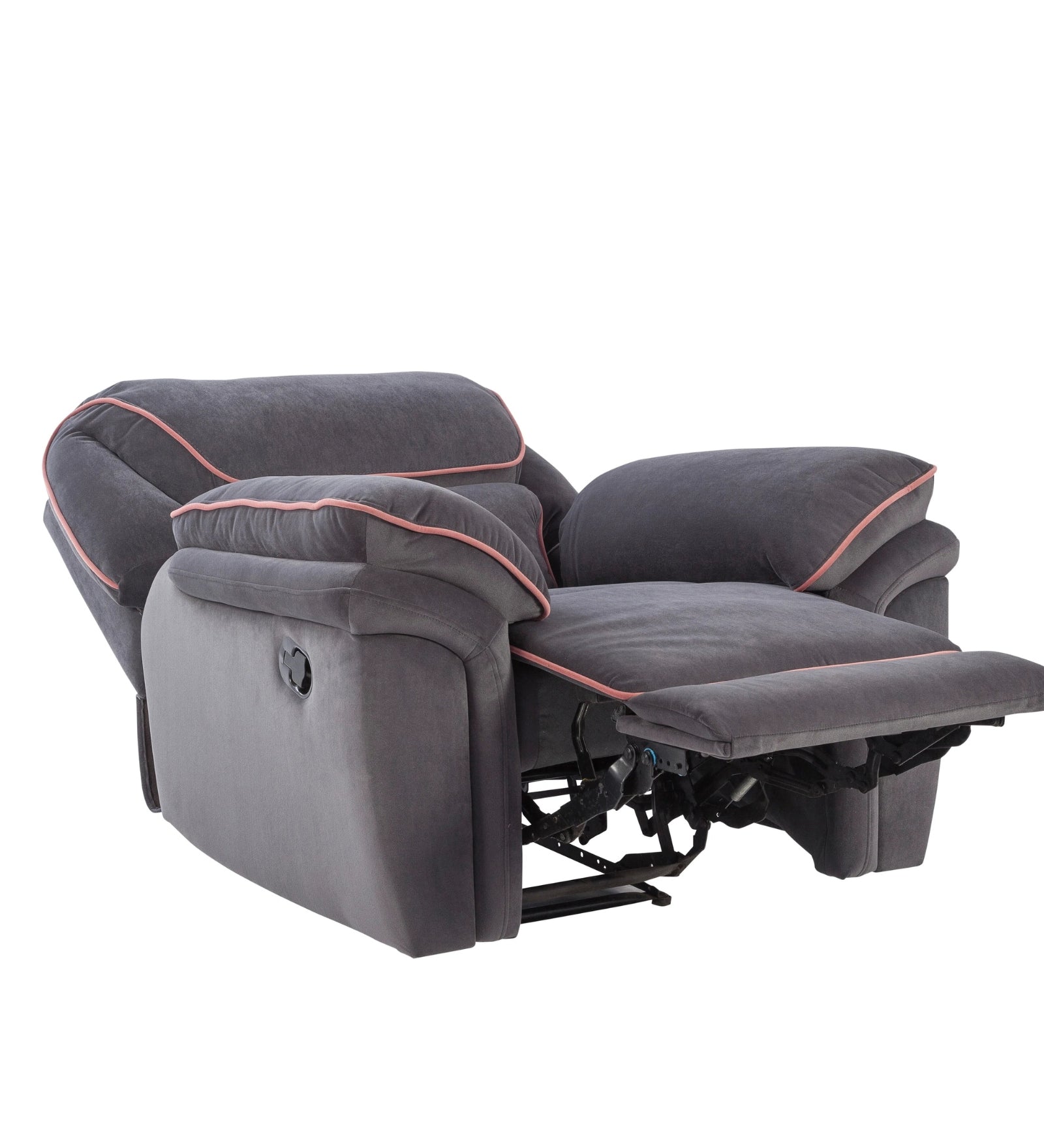 Regina 1 Seater Motorized Velvet Recliner - Davy Grey - Reclined View by Febonic Living