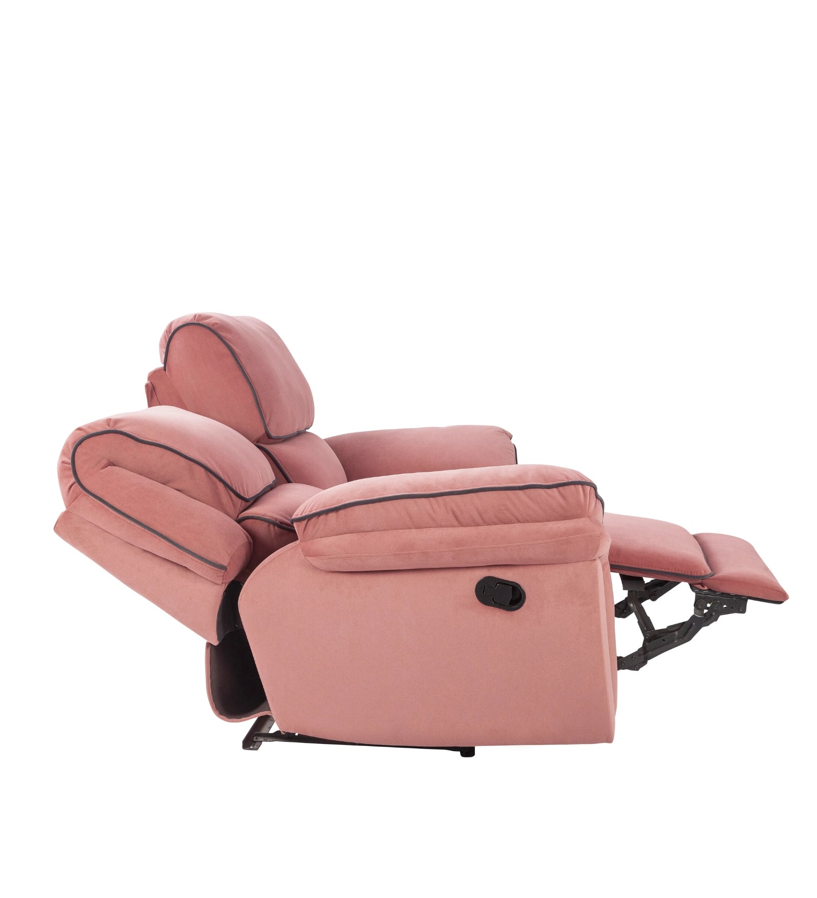 Regina 2 Seater Motorized Velvet Recliner - Blush Pink - Side Reclined View by Febonic Living
