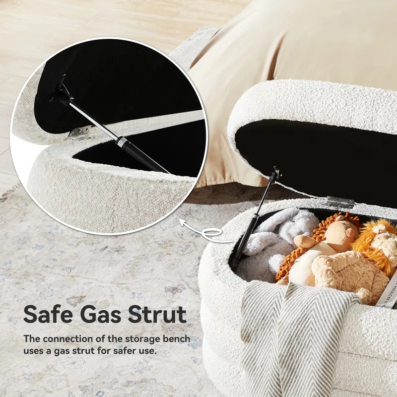 Grandy Boucle Fabric Ottoman In Bright White Colour With Storage - Febonic Living