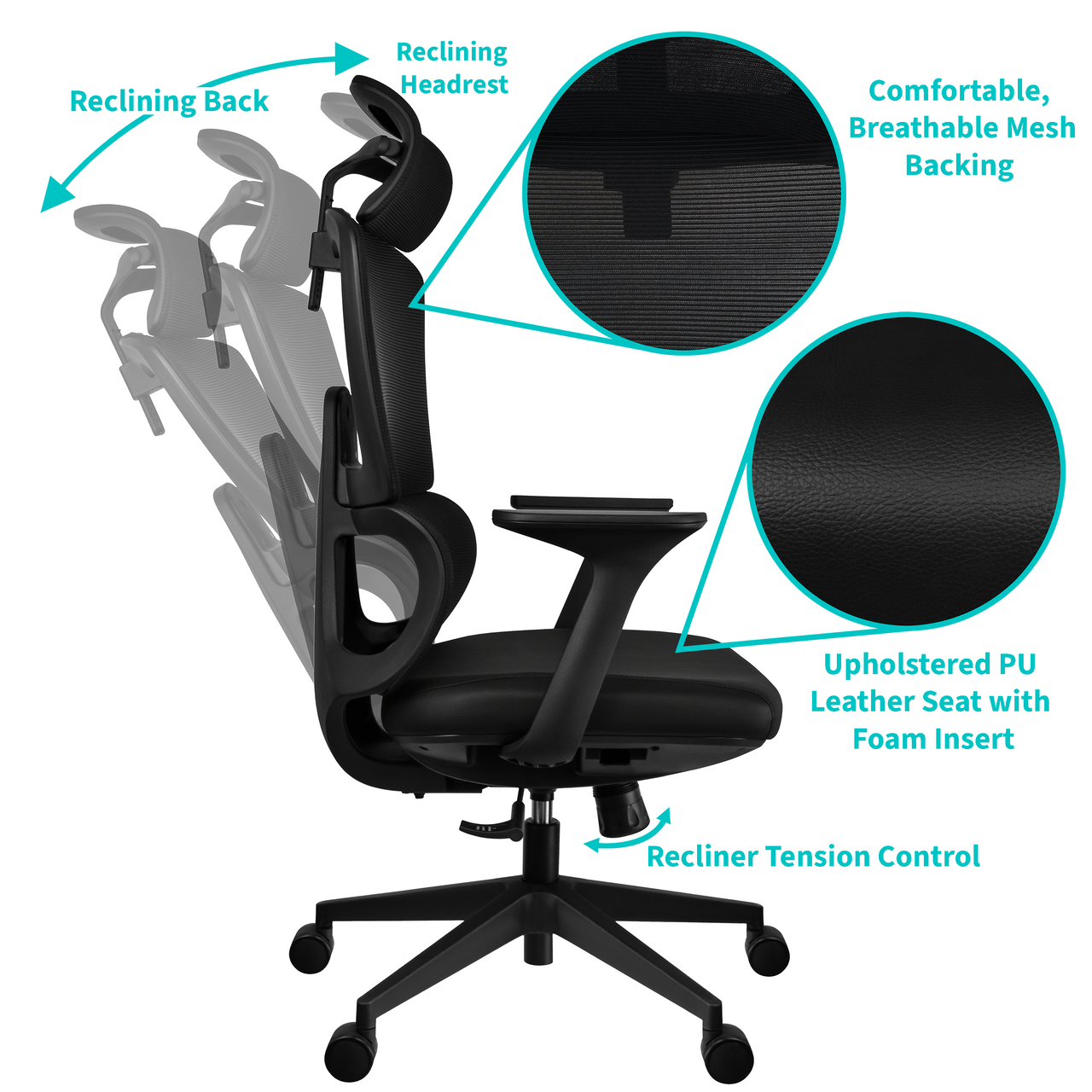 Loyar Mesh Ergonomic Office Chair In Baba Black - Febonic Living