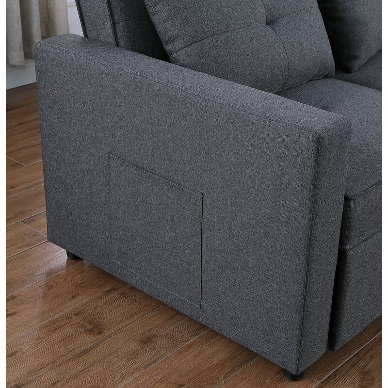 Arwel Fabric 3 Seater Pull Out Sofa Cum Bed In Charcoal Grey Colour - Febonic Living