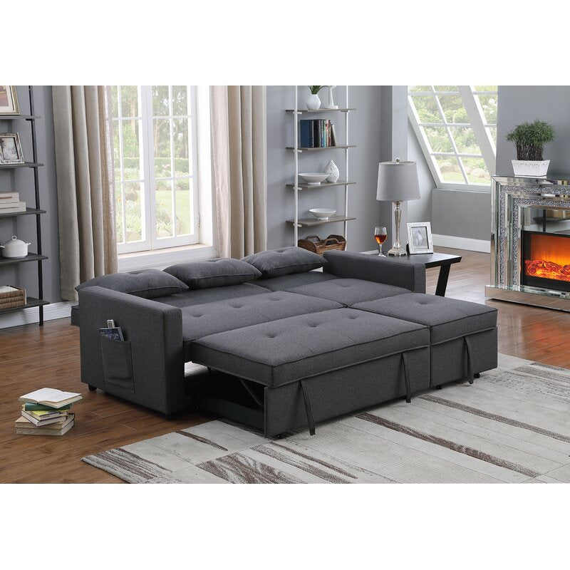 Arwel Fabric 3 Seater Pull Out Sofa Cum Bed In Charcoal Grey Colour - Febonic Living