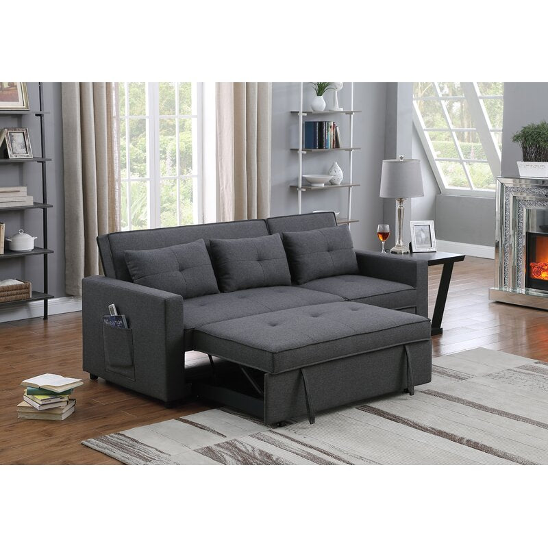 Arwel Fabric 3 Seater Pull Out Sofa Cum Bed In Charcoal Grey Colour - Febonic Living