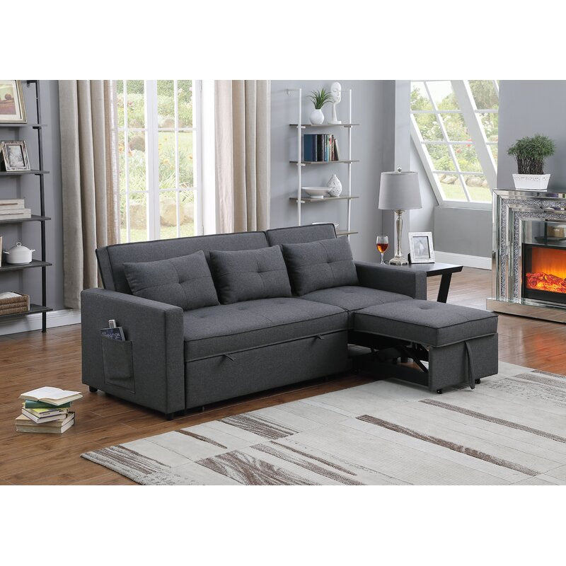 Arwel Fabric 3 Seater Pull Out Sofa Cum Bed In Charcoal Grey Colour - Febonic Living