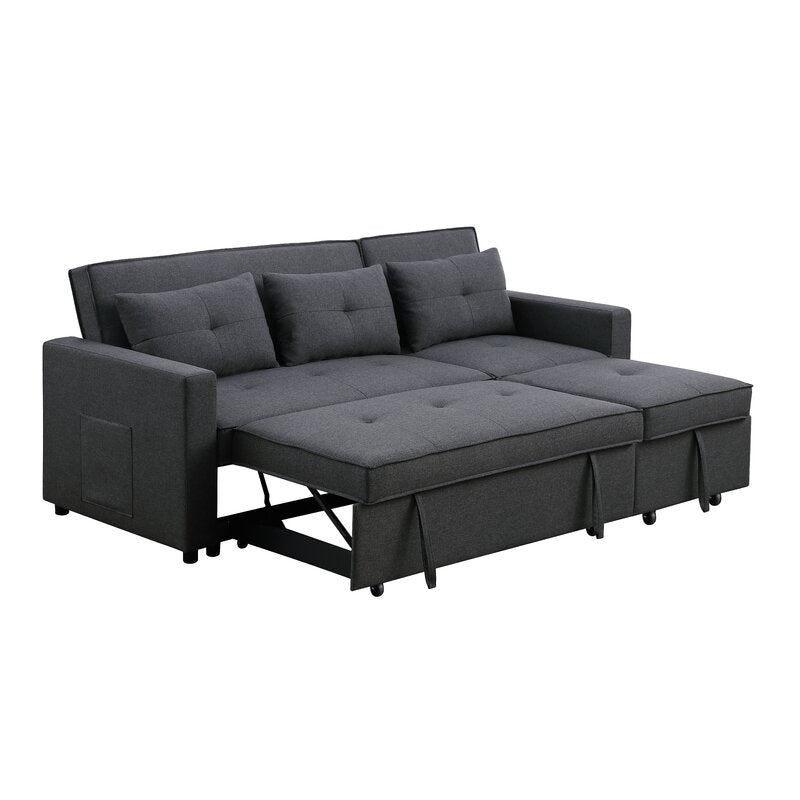 Arwel Fabric 3 Seater Pull Out Sofa Cum Bed In Charcoal Grey Colour - Febonic Living