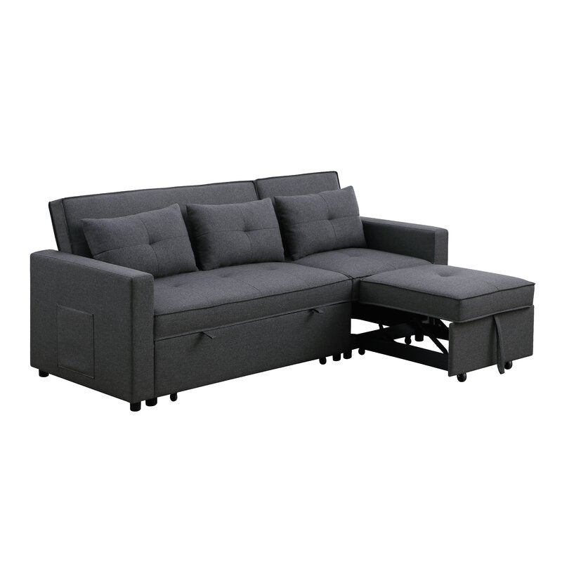 Arwel Fabric 3 Seater Pull Out Sofa Cum Bed In Charcoal Grey Colour - Febonic Living