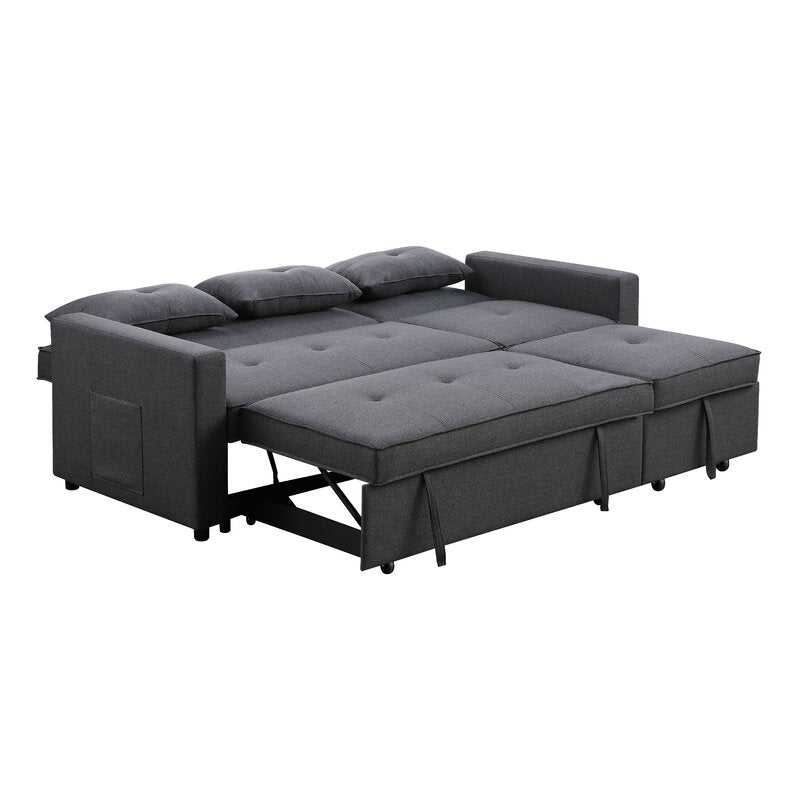 Arwel Fabric 3 Seater Pull Out Sofa Cum Bed In Charcoal Grey Colour - Febonic Living