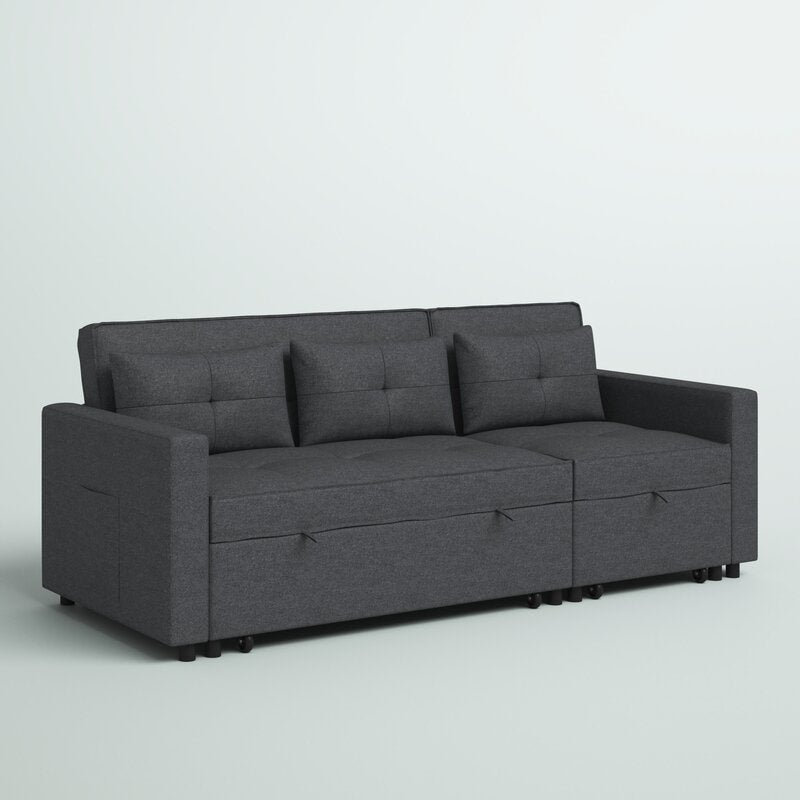 Arwel Fabric 3 Seater Pull Out Sofa Cum Bed In Charcoal Grey Colour - Febonic Living