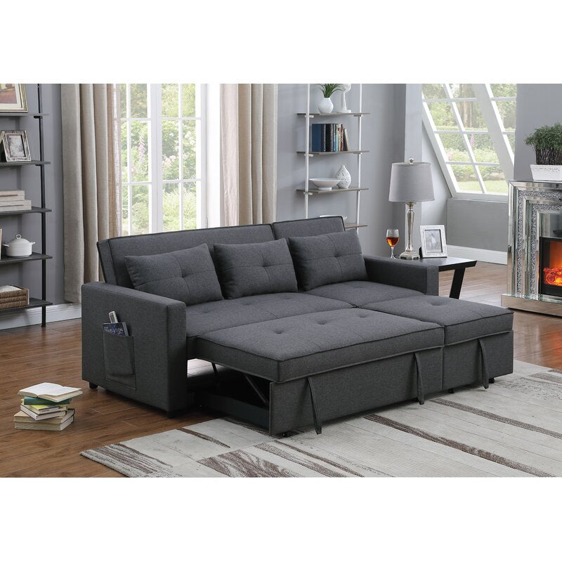 Arwel Fabric 3 Seater Pull Out Sofa Cum Bed In Charcoal Grey Colour - Febonic Living