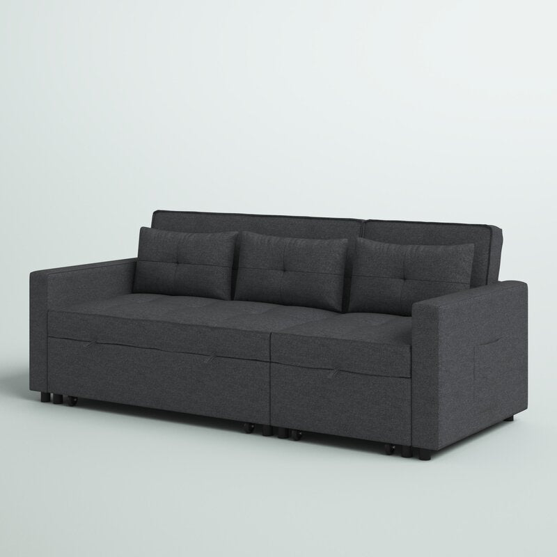 Arwel Fabric 3 Seater Pull Out Sofa Cum Bed In Charcoal Grey Colour - Febonic Living
