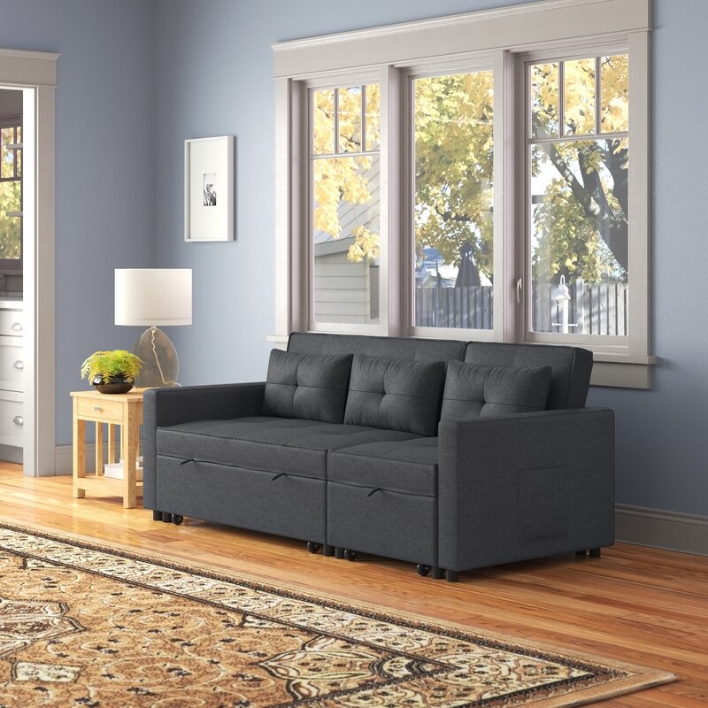 Arwel Fabric 3 Seater Pull Out Sofa Cum Bed In Charcoal Grey Colour - Febonic Living